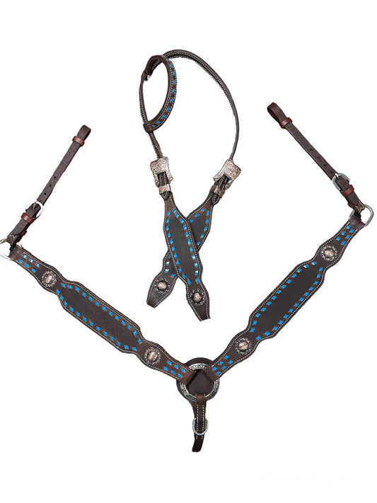Suede Turquoise Buckstitch Headstall/Breastcollar Combo